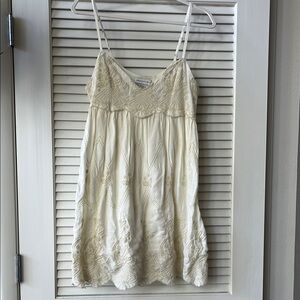 Cream Embroidered Spaghetti Strap Dress